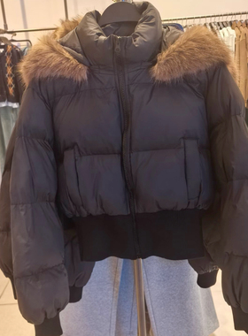 2025冬季新款女装休闲毛领连帽插袋短款棉服150085