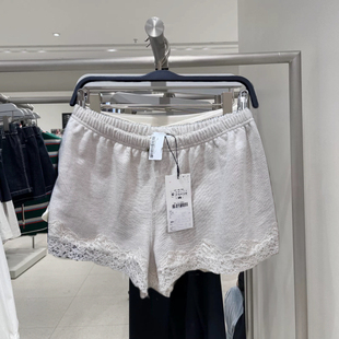 中腰弹力腰身拼接蕾丝短裤 1131006 女2026春夏新品 阔腿短裤