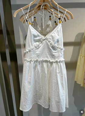 2025夏季新款女装木耳边挂脖系带打揽吊带连衣裙750068