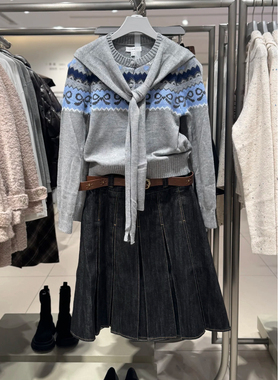 针织毛衣2025冬季新款女装休闲费尔岛假两件绑带针织开衫