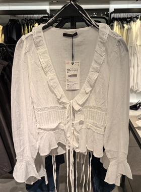 Z026春夏新品女装V领薄纱刺绣叠层装饰衬衫 0881016 251