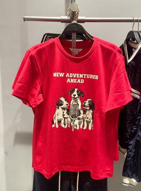 T恤女2025夏季新款女装美式复古萌宠字母印花短袖T恤450124