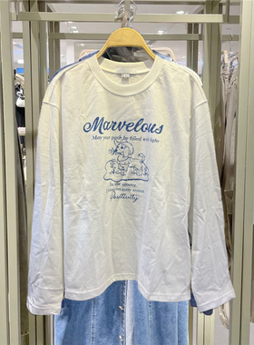 2026春季新款女装休闲做旧萌宠印花棉质长袖T恤460025