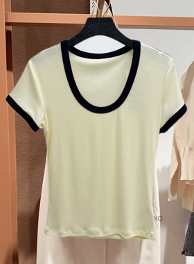 弹力修身2025夏季新款女装休闲简约百搭撞色边短袖T恤450046