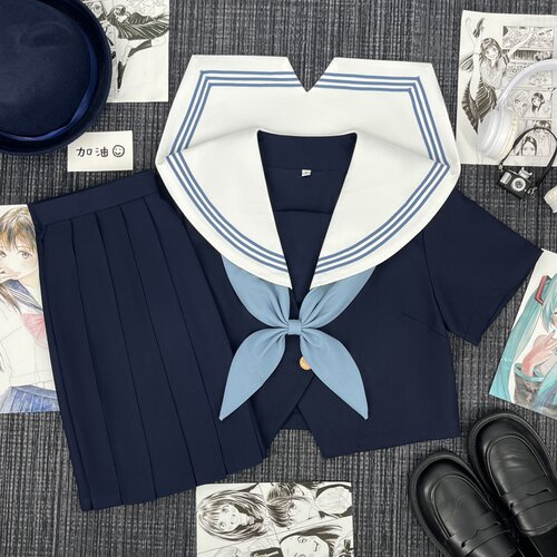 青月社水冰月绀色一粒扣水手服