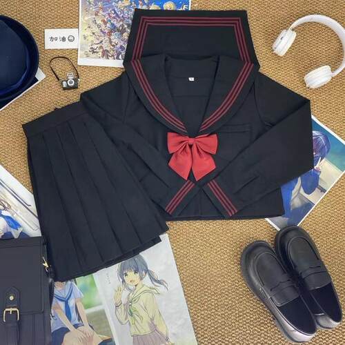 青月社基础款暗黑风赤三本水手服