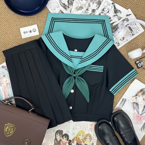 青月社青萌黑身绿领三本水手服