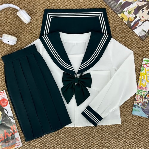 青月社基础款墨绿白三本水手服女
