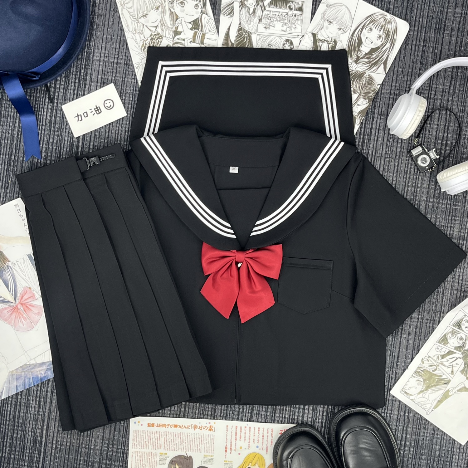 原创JK制服基础款黑三本水手服
