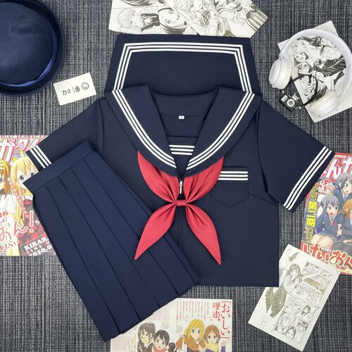 青月社改良绀三本正统日系水手服