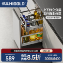 双层304不锈钢厨房收纳篮调味篮调料拉篮内置 悍高橱柜拉篮抽屉式