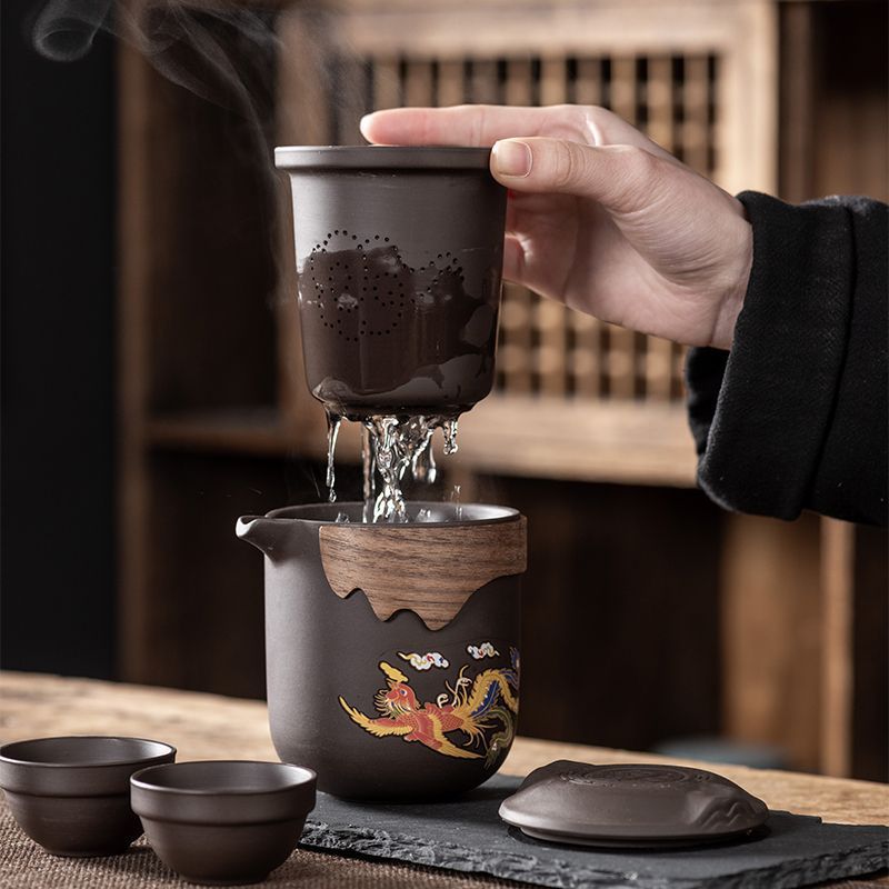 户外旅行紫砂茶具龙凤套装