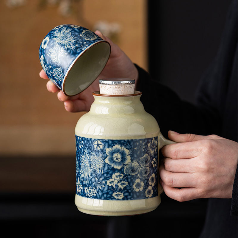 汝窑青花复古大容量茶壶杯