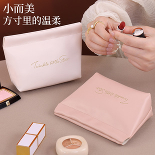 简约自动开合弹片口红收纳包眼线眉笔粉饼补妆包轻便内胆包化妆袋