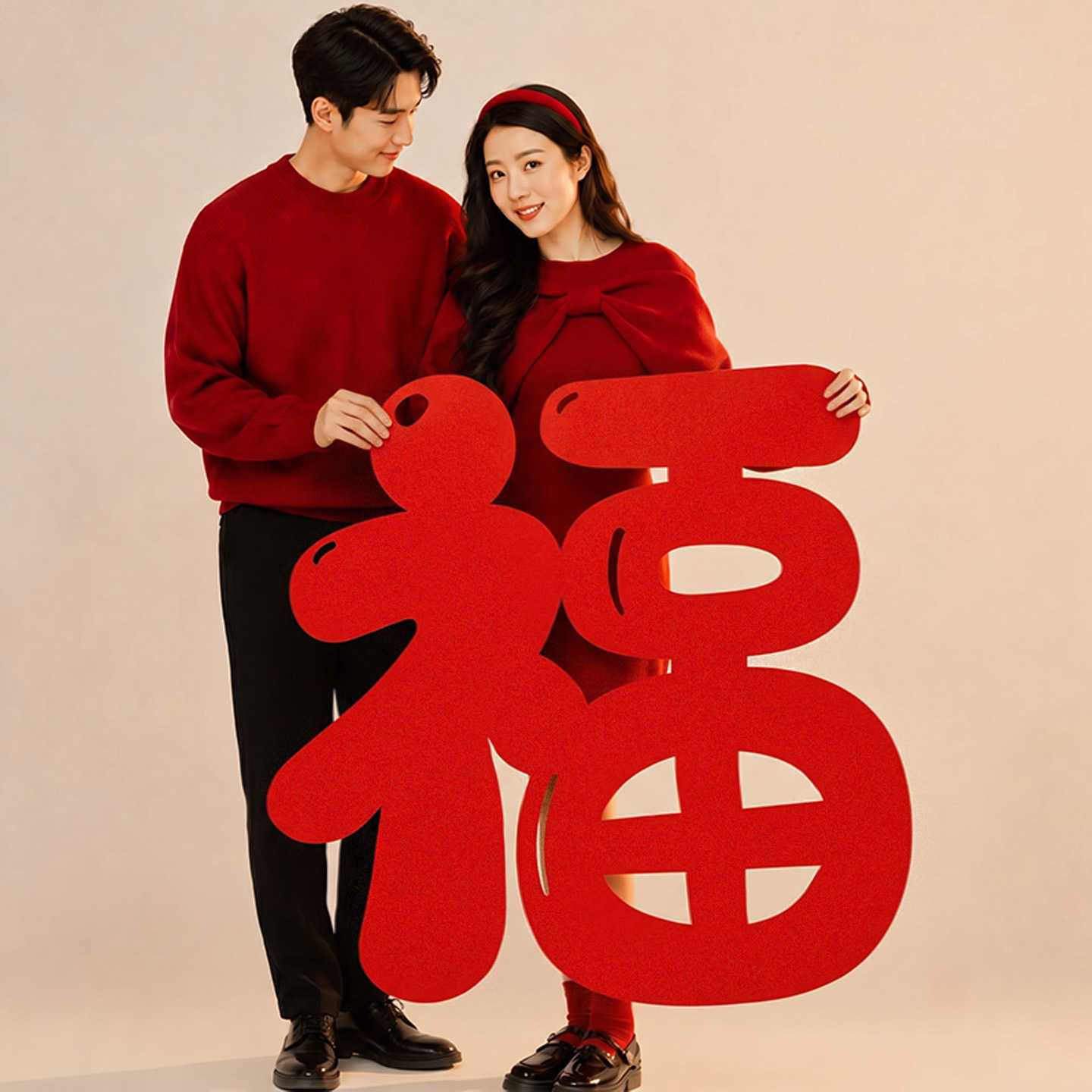 2027羊年超大绒布福字墙贴