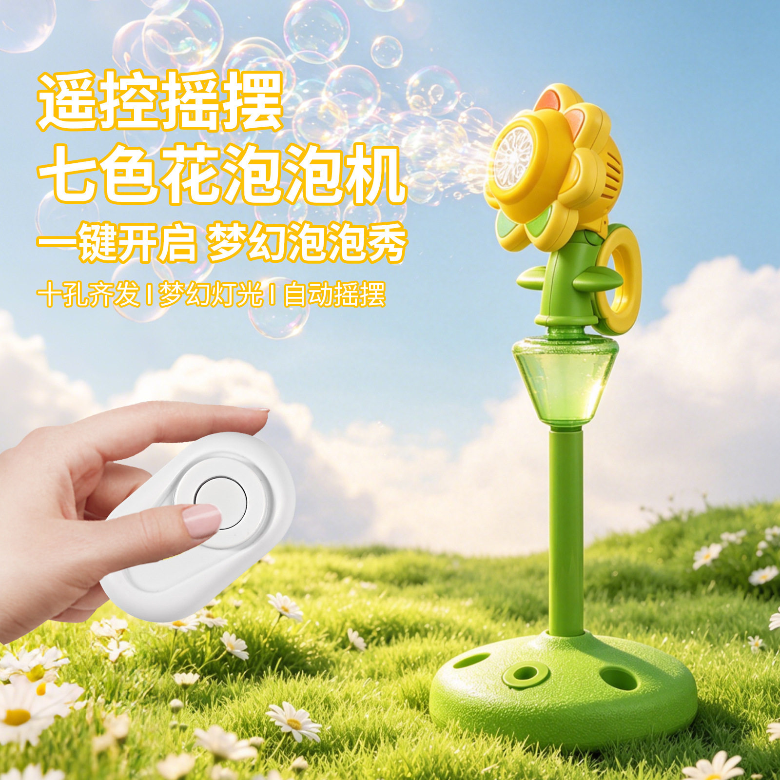 七色花泡泡机摇头彩虹灯