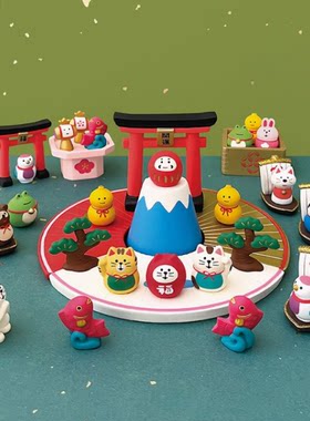 日式猫 招财豆福招福开运大集合新年祈福迷你摆件