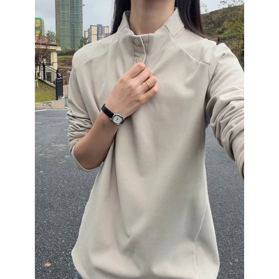 美式正肩双面德绒卫衣男秋冬亨利纽扣长袖t恤立领保暖内搭打底衫