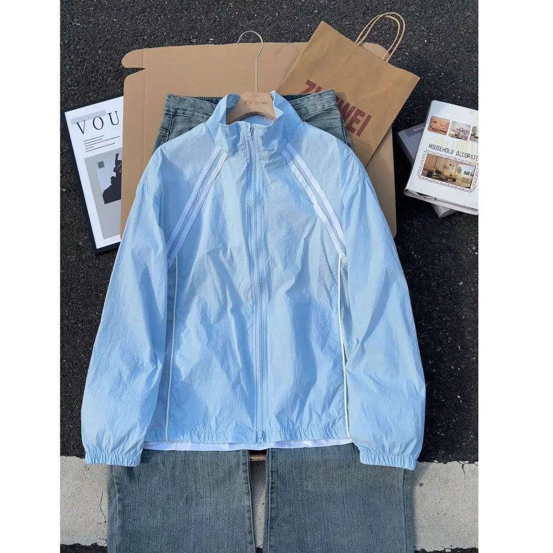 cleanfit美式条纹防晒衣男女夏季网眼透气外套户外防紫外线遮阳服