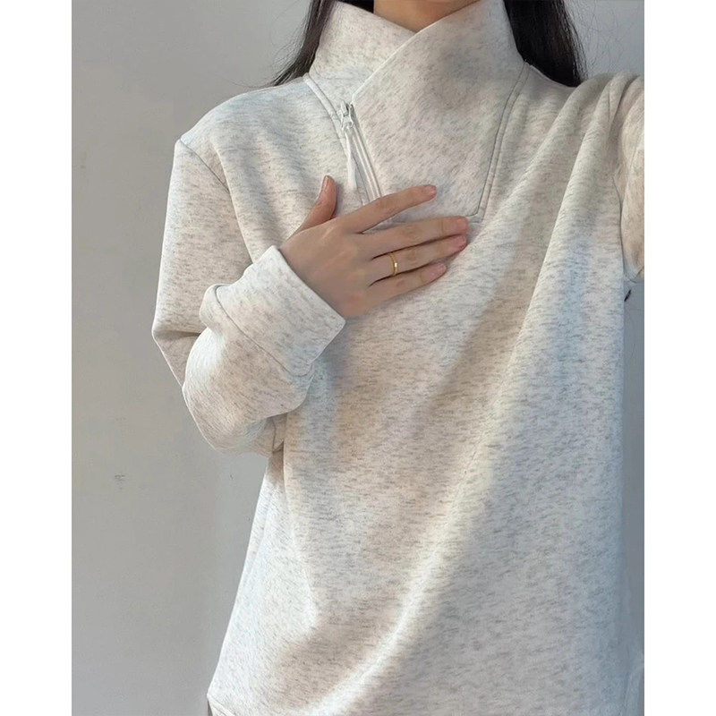 加绒加厚设计感拉链卫衣男款秋冬cleanfit长袖t恤内搭打底衫上衣