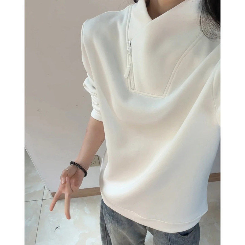 美式斜拉链卫衣男款秋冬加绒设计感长袖T恤重磅加厚保暖内搭上衣