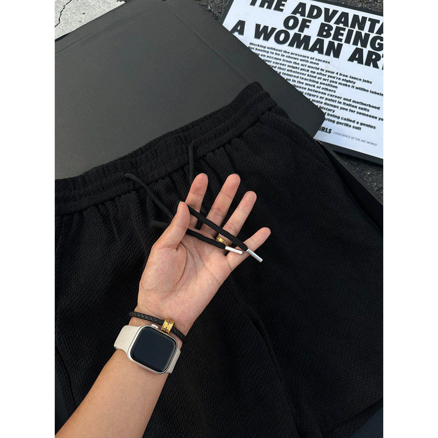黑色肌理感运动短裤男女款夏季凉感透气龙鳞显瘦裤子健身四分中裤