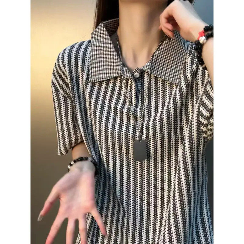 小香风鱼骨纹翻领短袖男款夏季假两件千鸟格POLO衫高级感重磅t恤