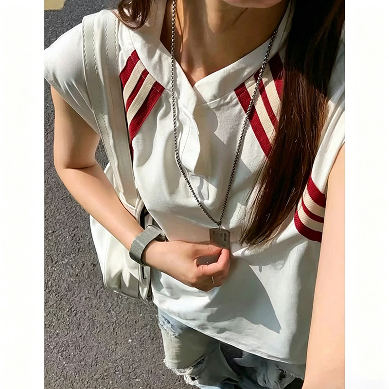 亨利领撞色条纹坎肩背心男夏季薄款无袖冰丝t恤速干羽毛球训练服