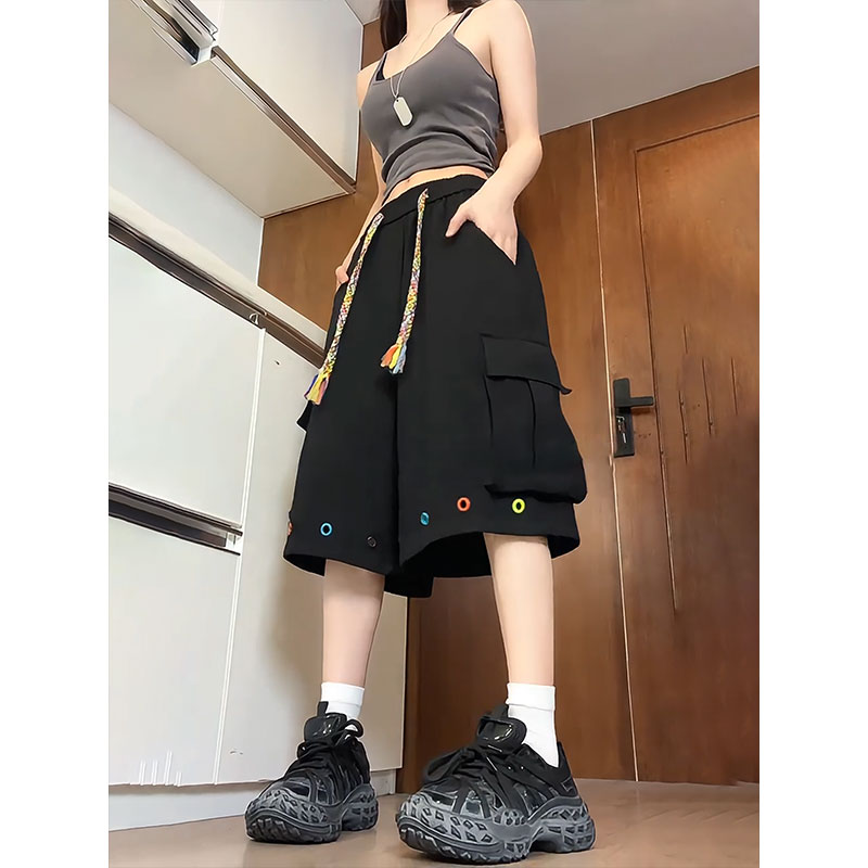 美式工装短裤男女夏季编织抽绳设计感五分裤子直筒宽松阔腿七分裤