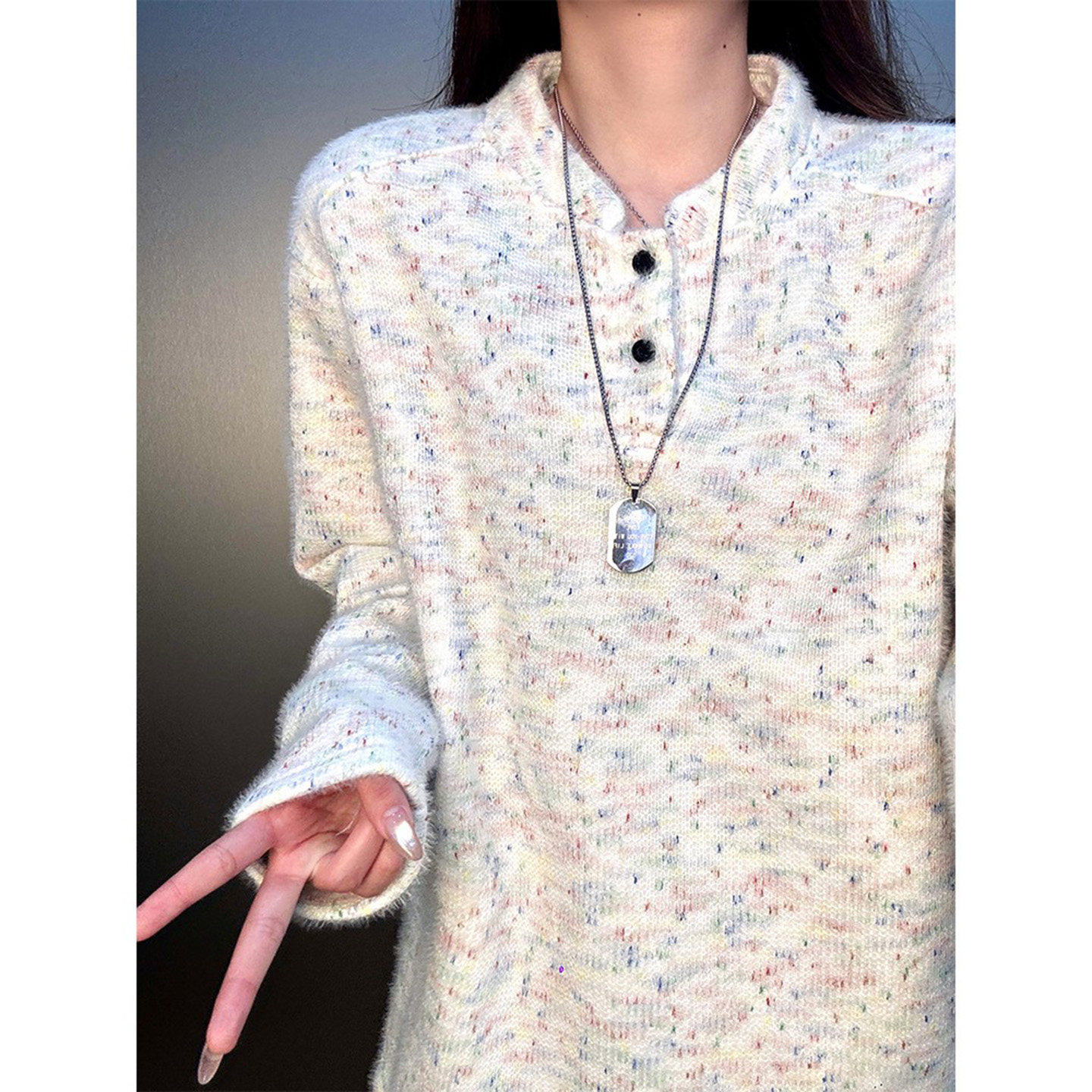 彩点美式亨利领针织卫衣男款春秋季潮牌痞帅高级感内搭长袖打底衫