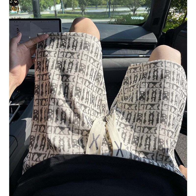 美式满印休闲短裤男女夏季款外穿沙滩裤潮流痞帅宽松五分花裤衩子