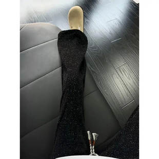 黑色满天星针织裤子男款秋春高级感痞帅直筒微喇裤小香风休闲卫裤