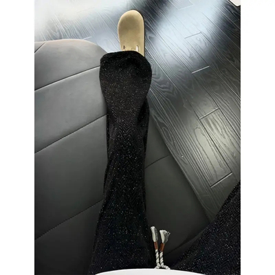 黑色满天星针织裤子男款秋春高级感痞帅直筒微喇裤小香风休闲卫裤