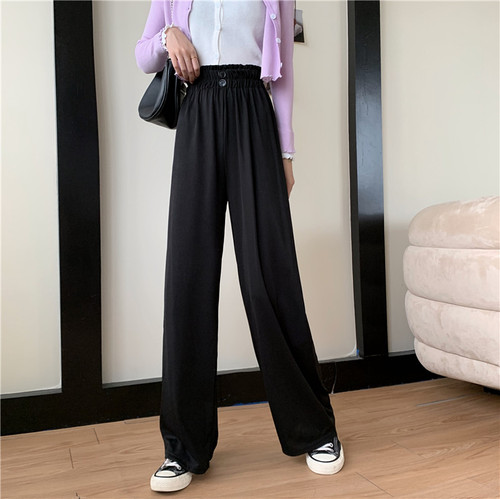 Real shot casual pants loose drape feeling wide leg women's high waist black pants straight pants floor pants