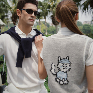 WOLFFFGOLF女士羊毛混纺针织绣花叠穿马甲