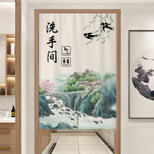 定制山水风景画洗手间门帘半帘短帘厕所专用遮挡帘卫生间隔断布帘