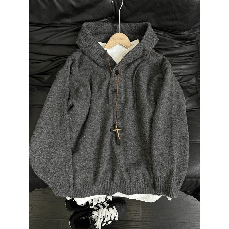 美式连帽针织衫男款秋冬cleanfit宽松休闲毛衣潮流痞帅内搭打底衫