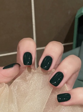 祖母深绿色mini短款方形穿戴美甲贴Nail欧美显白成品纯色假指甲片