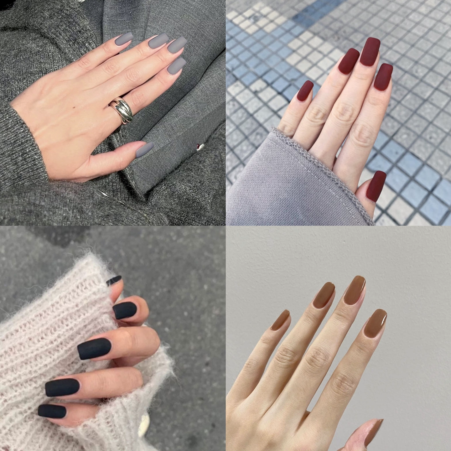 气质纯色穿戴甲日常显白中长方型假指甲24片简约欧美风辣妹美甲片