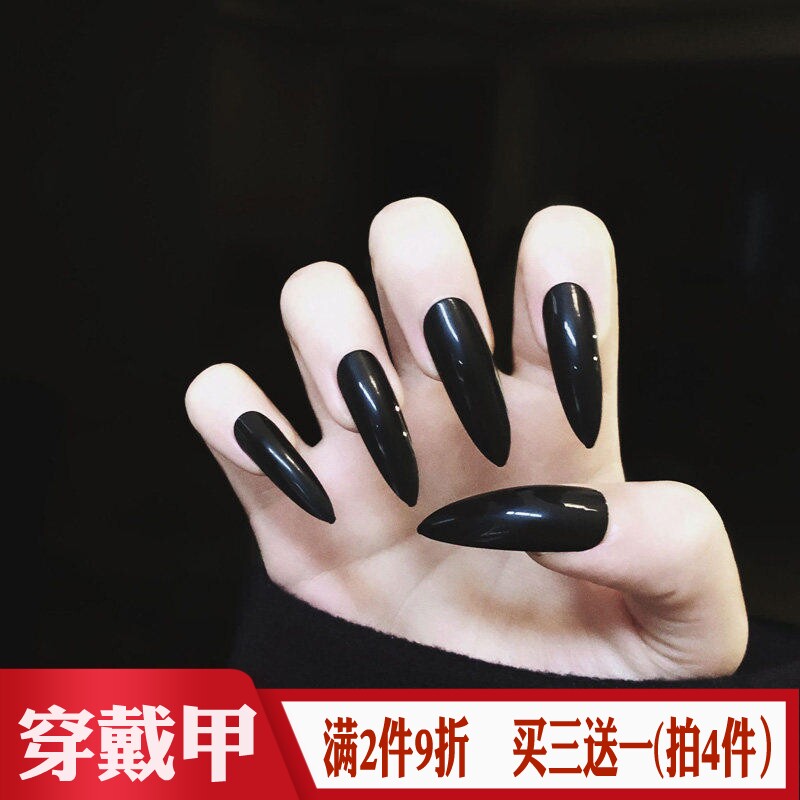 长尖头亮黑色cos舞蹈假指甲片