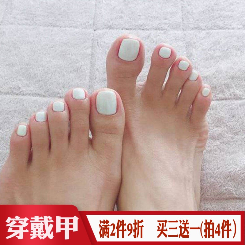 欧美纯白色穿戴美甲贴脚趾甲成品简约风单色亮面假指甲片拆卸辣妹