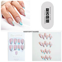 Rose pink star-pointed French pointed-toe wearable nail FakeNail finished product, European and American style hot girl export fake nail patch thumbnail 8
