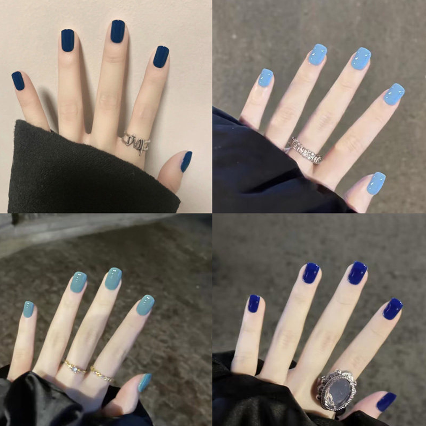 奶蓝色渐变短款方圆穿戴美甲贴