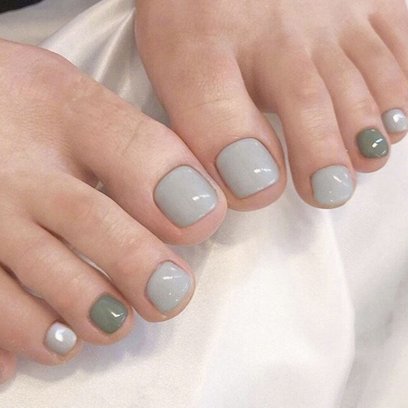 薄荷冰绿灰跳色脚趾穿戴美甲贴nail欧美简约外贸时尚假指甲片成品