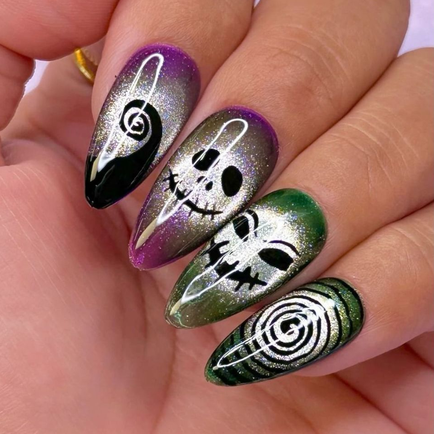 万圣节搞怪骷髅旋涡穿戴美甲贴 个性恶意惊悚暗黑cos成品假指甲片