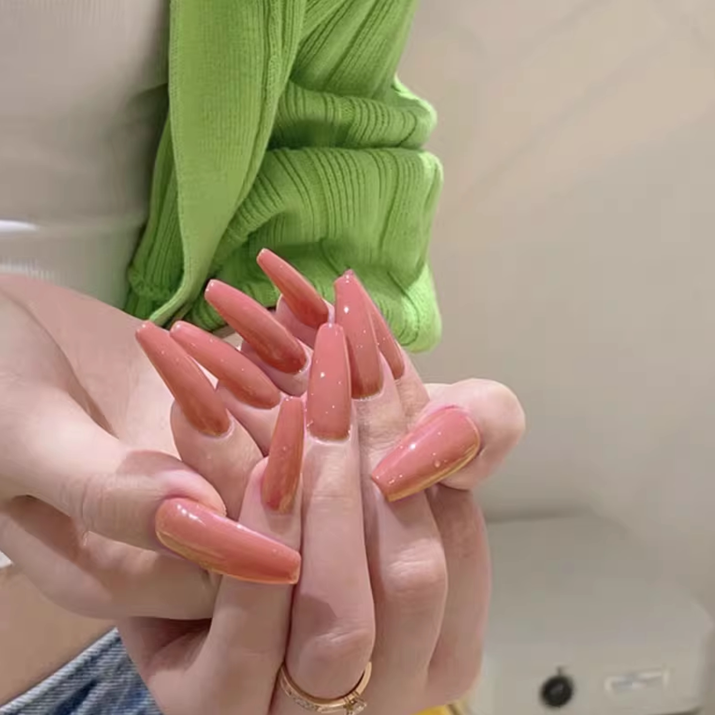 奶橘色跨境欧美风辣妹穿戴甲