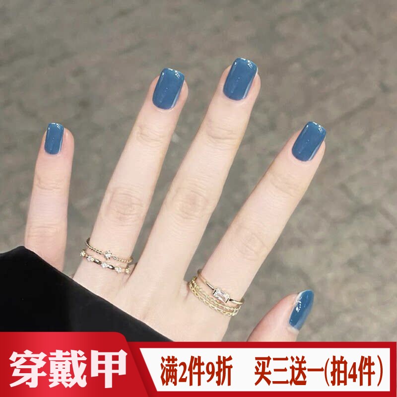 mini湖蓝色短款方形穿戴美甲贴