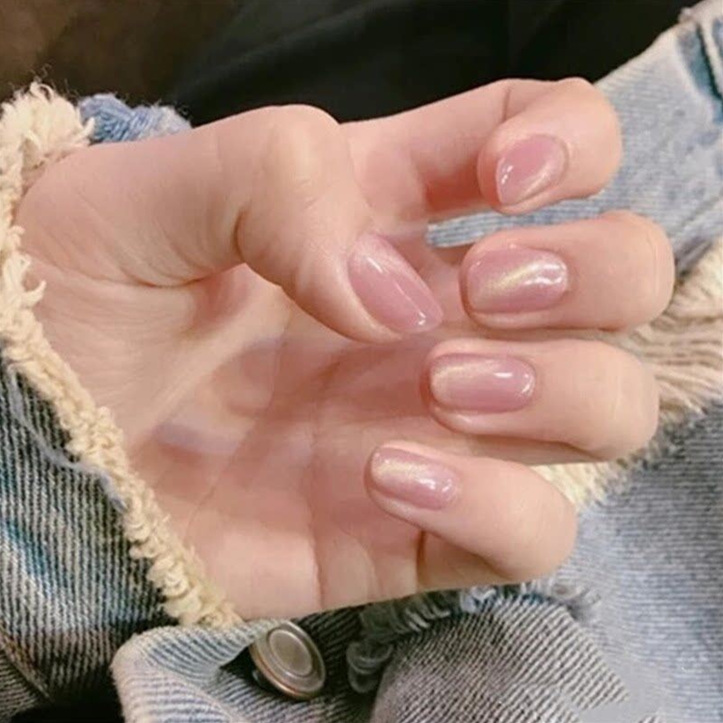 甜美粉色猫眼假指甲贴短款穿戴甲日系温柔风成品日常款光疗美甲片
