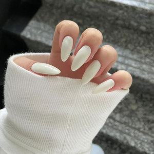 尖头白色假指甲片nail成品欧美简约cos中长单色穿戴美甲贴可拆卸