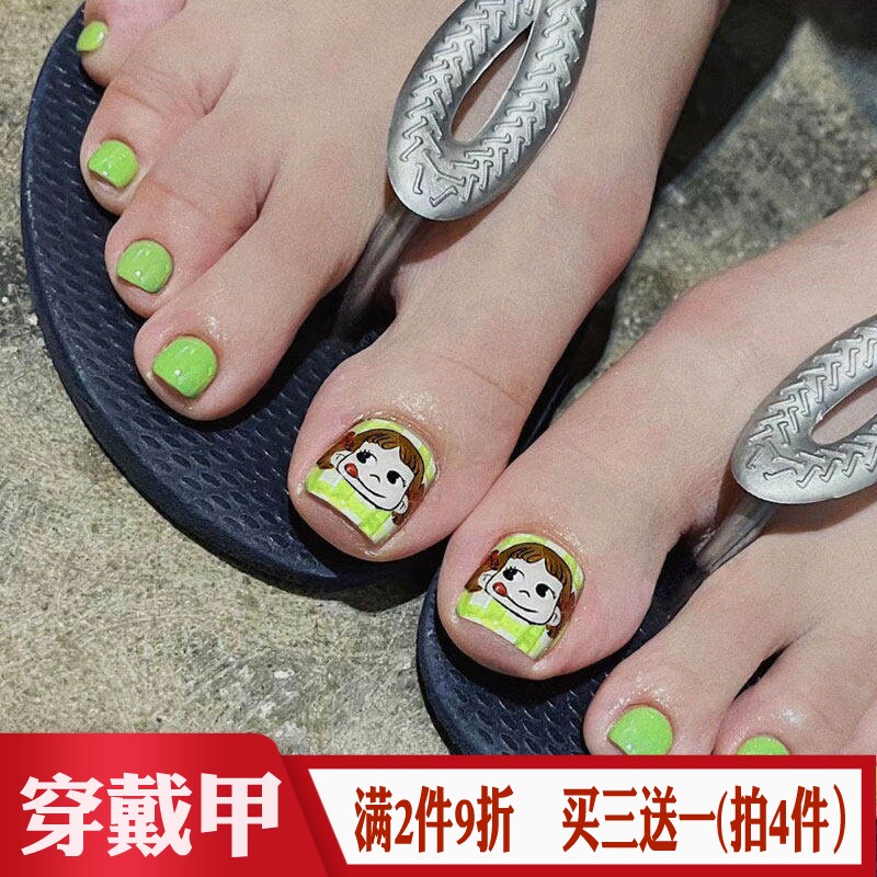 亮绿色棒棒糖女孩卡通脚假指甲片